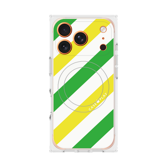 プレミアムスクエアケース with MagSafe［ Big Stripe - Green × Yellow ］