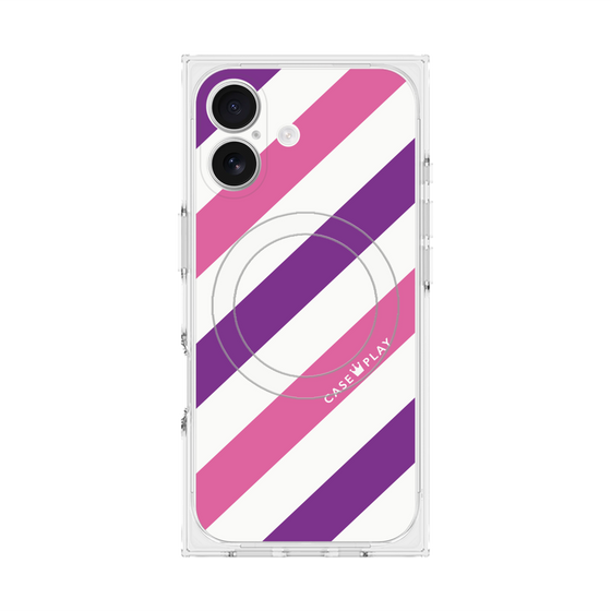 プレミアムスクエアケース with MagSafe［ Big Stripe - Purple × Pink ］