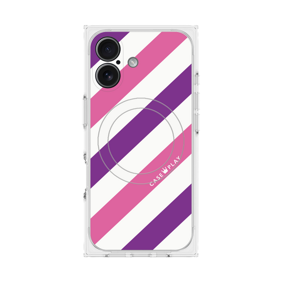 プレミアムスクエアケース with MagSafe［ Big Stripe - Purple × Pink ］