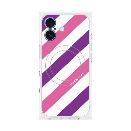 プレミアムスクエアケース with MagSafe［ Big Stripe - Purple × Pink ］