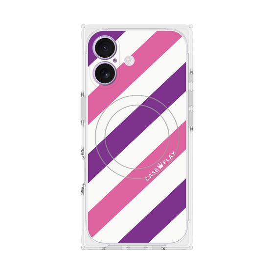 プレミアムスクエアケース with MagSafe［ Big Stripe - Purple × Pink ］