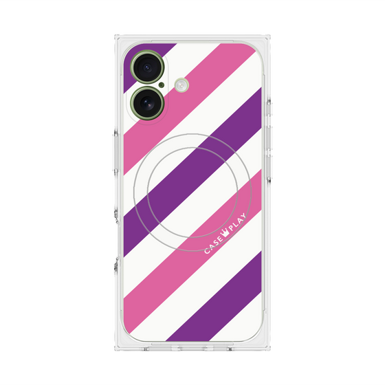プレミアムスクエアケース with MagSafe［ Big Stripe - Purple × Pink ］