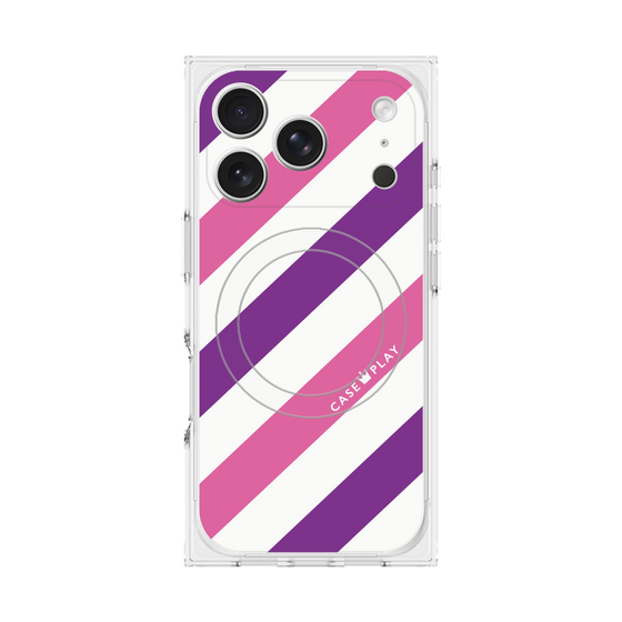 プレミアムスクエアケース with MagSafe［ Big Stripe - Purple × Pink ］
