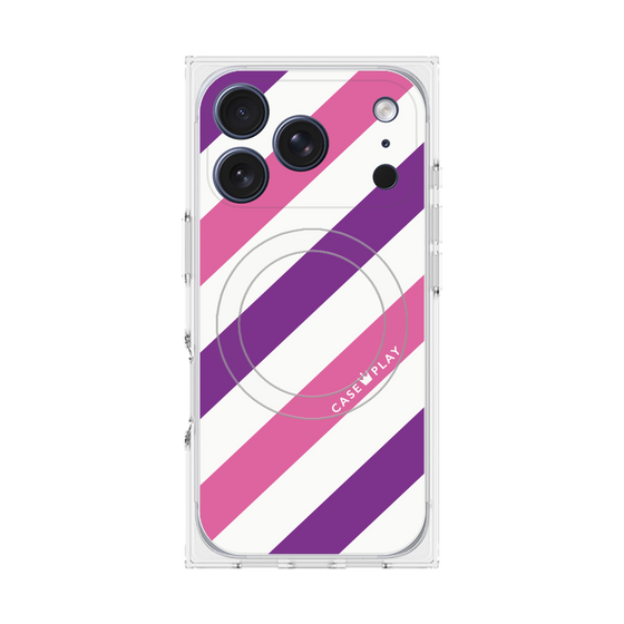 プレミアムスクエアケース with MagSafe［ Big Stripe - Purple × Pink ］