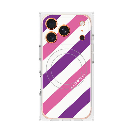 プレミアムスクエアケース with MagSafe［ Big Stripe - Purple × Pink ］