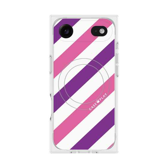 プレミアムスクエアケース with MagSafe［ Big Stripe - Purple × Pink ］