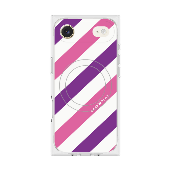 プレミアムスクエアケース with MagSafe［ Big Stripe - Purple × Pink ］