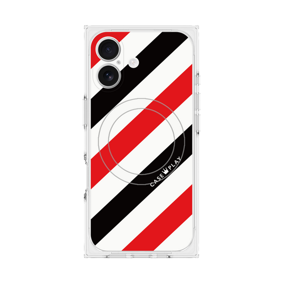 プレミアムスクエアケース with MagSafe［ Big Stripe - Red × Black ］