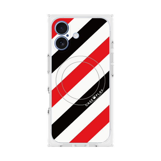プレミアムスクエアケース with MagSafe［ Big Stripe - Red × Black ］