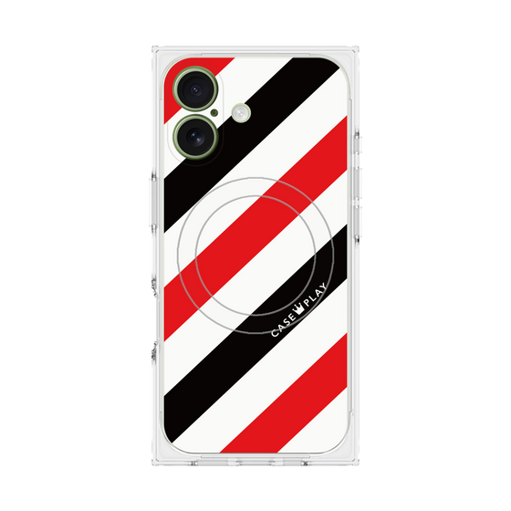 プレミアムスクエアケース with MagSafe［ Big Stripe - Red × Black ］