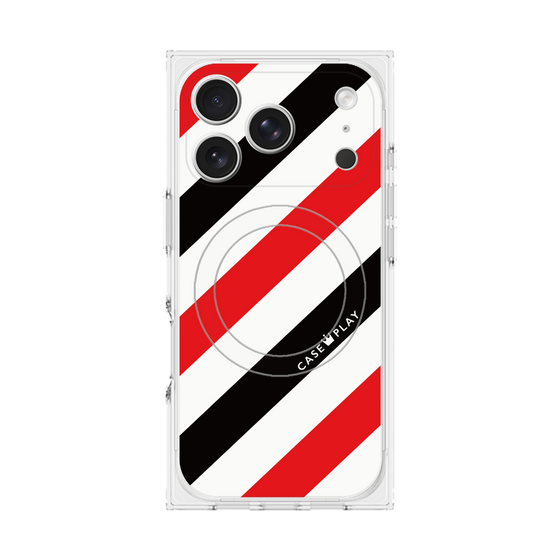 プレミアムスクエアケース with MagSafe［ Big Stripe - Red × Black ］