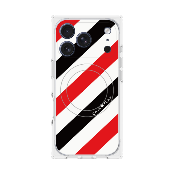 プレミアムスクエアケース with MagSafe［ Big Stripe - Red × Black ］