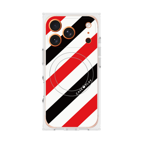 プレミアムスクエアケース with MagSafe［ Big Stripe - Red × Black ］