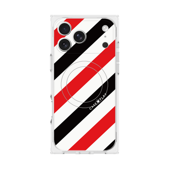 プレミアムスクエアケース with MagSafe［ Big Stripe - Red × Black ］