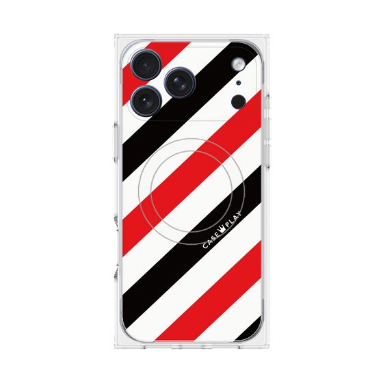 プレミアムスクエアケース with MagSafe［ Big Stripe - Red × Black ］