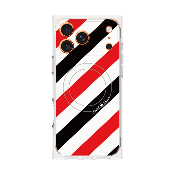 プレミアムスクエアケース with MagSafe［ Big Stripe - Red × Black ］