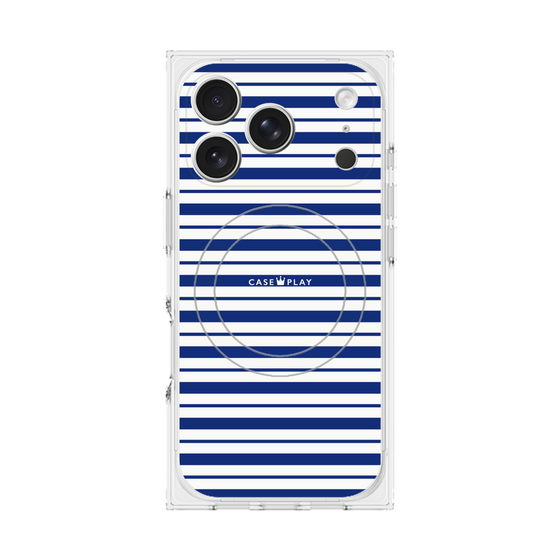 プレミアムスクエアケース with MagSafe［ Small Border - Navy ］