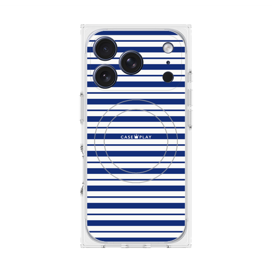 プレミアムスクエアケース with MagSafe［ Small Border - Navy ］