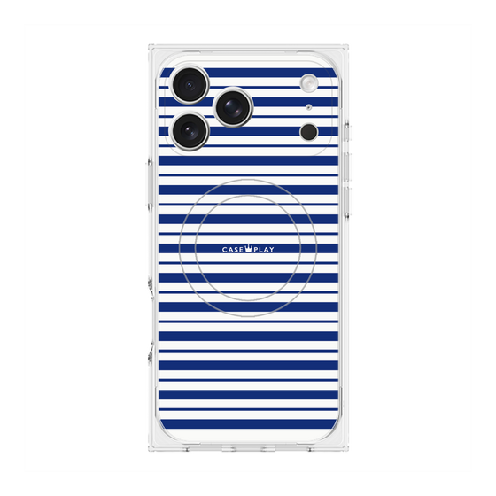 プレミアムスクエアケース with MagSafe［ Small Border - Navy ］