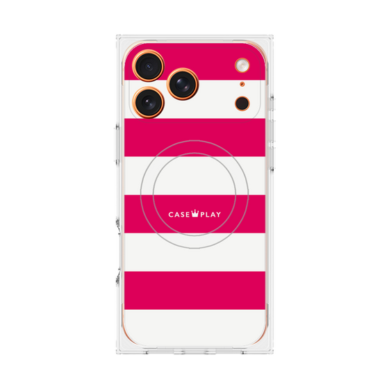 プレミアムスクエアケース with MagSafe［ Big Border - Pink ］