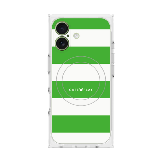 プレミアムスクエアケース with MagSafe［ Big Border - Green ］