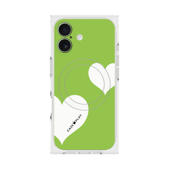 プレミアムスクエアケース with MagSafe［ Two Hearts - Green ］