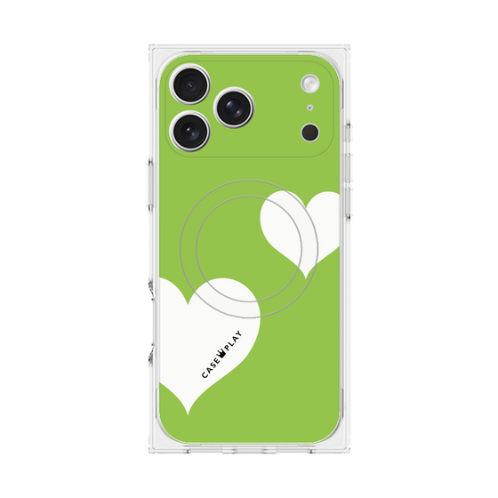 プレミアムスクエアケース with MagSafe［ Two Hearts - Green ］