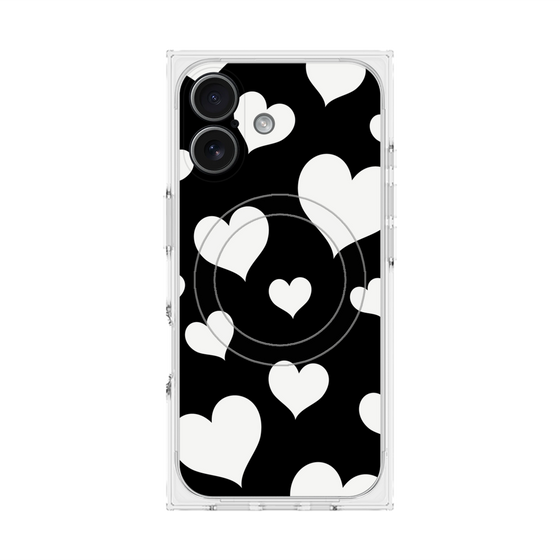 プレミアムスクエアケース with MagSafe［ Dot Hearts - Black ］