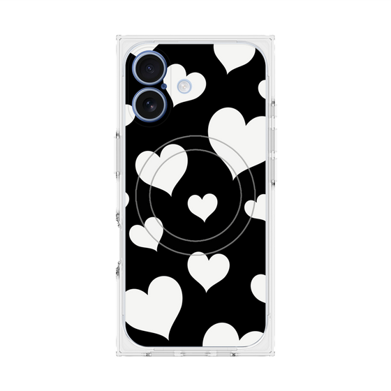 プレミアムスクエアケース with MagSafe［ Dot Hearts - Black ］