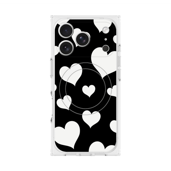 プレミアムスクエアケース with MagSafe［ Dot Hearts - Black ］
