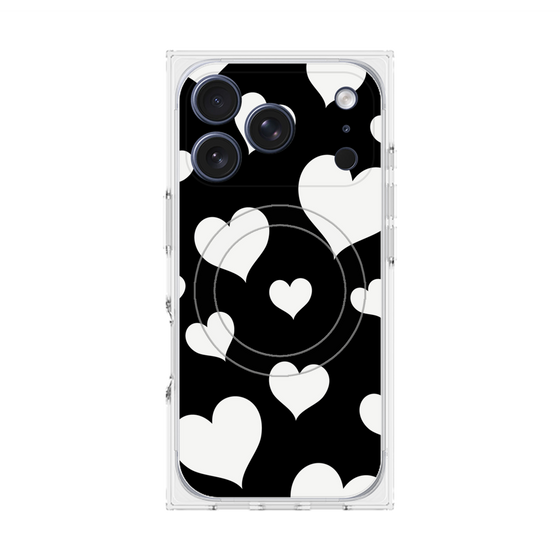 プレミアムスクエアケース with MagSafe［ Dot Hearts - Black ］
