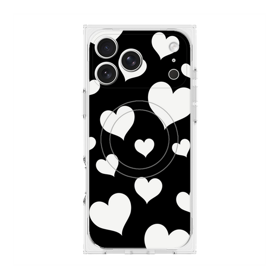 プレミアムスクエアケース with MagSafe［ Dot Hearts - Black ］