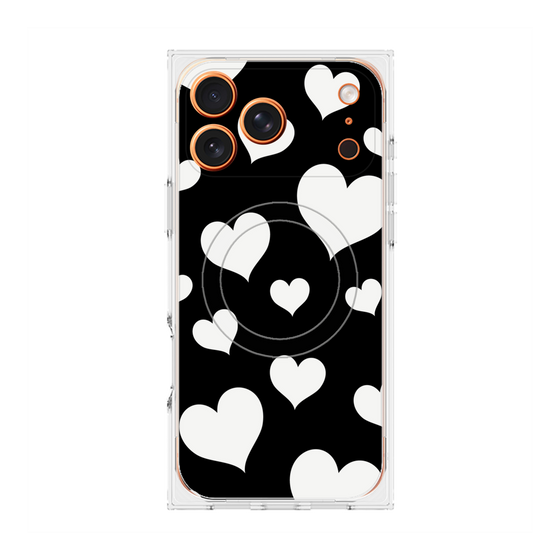 プレミアムスクエアケース with MagSafe［ Dot Hearts - Black ］