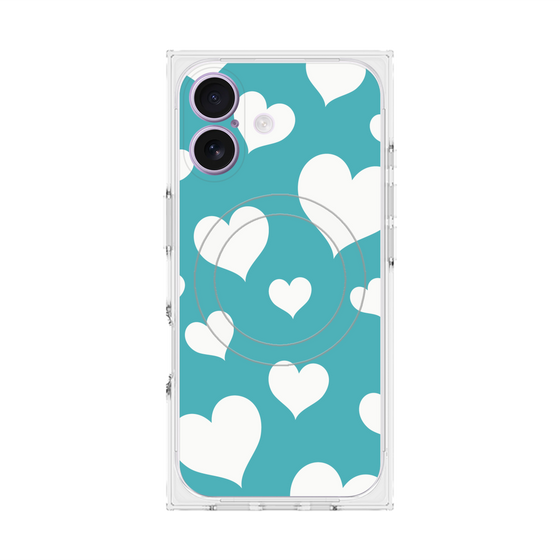 プレミアムスクエアケース with MagSafe［ Dot Hearts - Blue ］