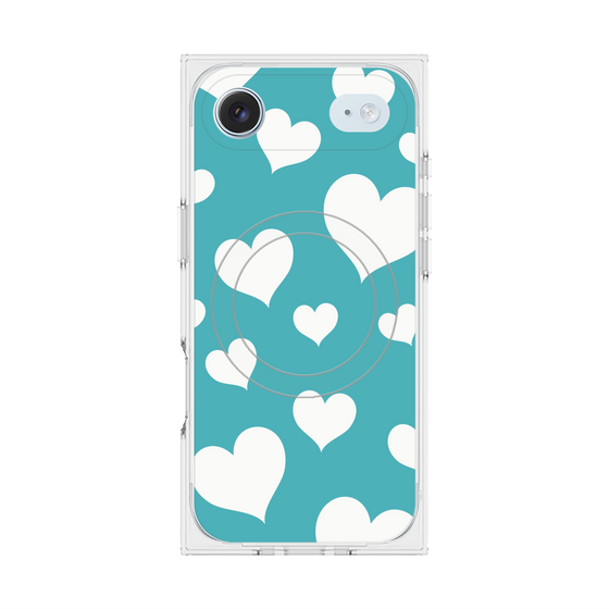 プレミアムスクエアケース with MagSafe［ Dot Hearts - Blue ］