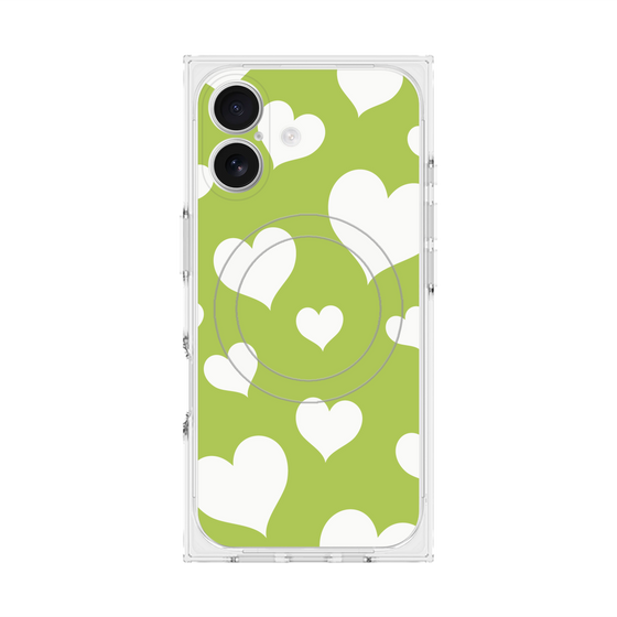 プレミアムスクエアケース with MagSafe［ Dot Hearts - Green ］