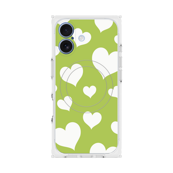 プレミアムスクエアケース with MagSafe［ Dot Hearts - Green ］