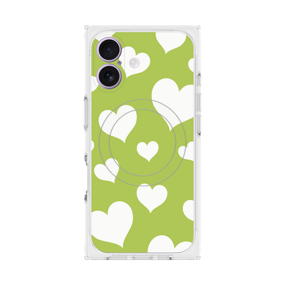 プレミアムスクエアケース with MagSafe［ Dot Hearts - Green ］