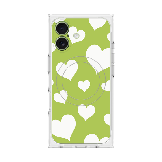 プレミアムスクエアケース with MagSafe［ Dot Hearts - Green ］