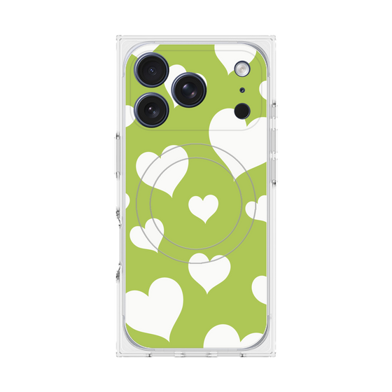 プレミアムスクエアケース with MagSafe［ Dot Hearts - Green ］