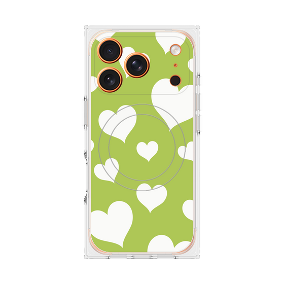 プレミアムスクエアケース with MagSafe［ Dot Hearts - Green ］
