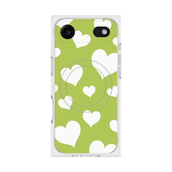 プレミアムスクエアケース with MagSafe［ Dot Hearts - Green ］