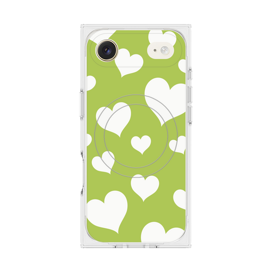 プレミアムスクエアケース with MagSafe［ Dot Hearts - Green ］