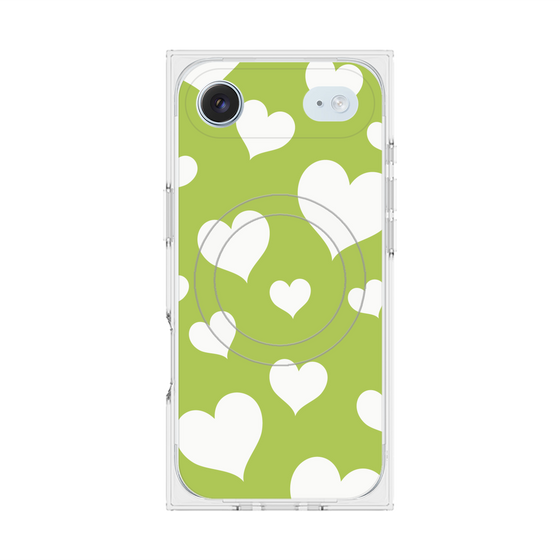 プレミアムスクエアケース with MagSafe［ Dot Hearts - Green ］