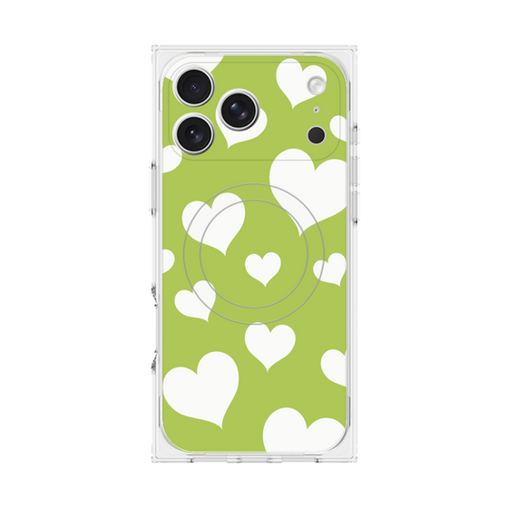 プレミアムスクエアケース with MagSafe［ Dot Hearts - Green ］