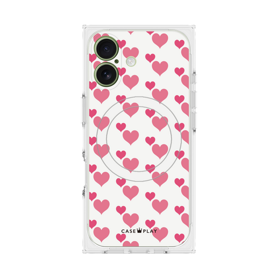 プレミアムスクエアケース with MagSafe［ Stripe Hearts - Pink ］