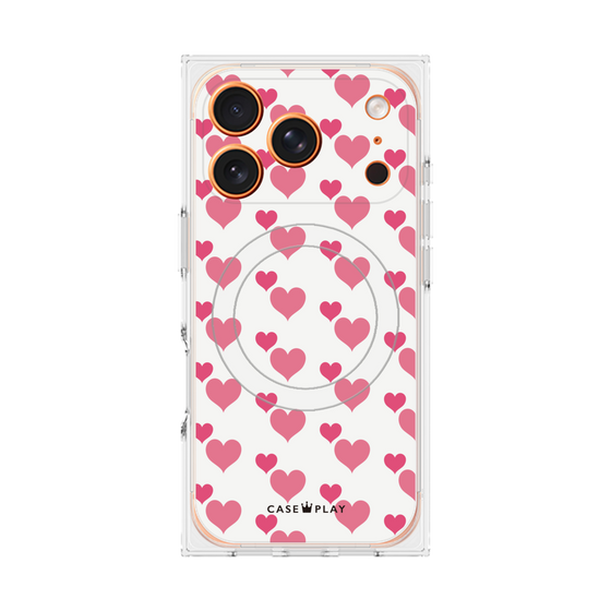 プレミアムスクエアケース with MagSafe［ Stripe Hearts - Pink ］