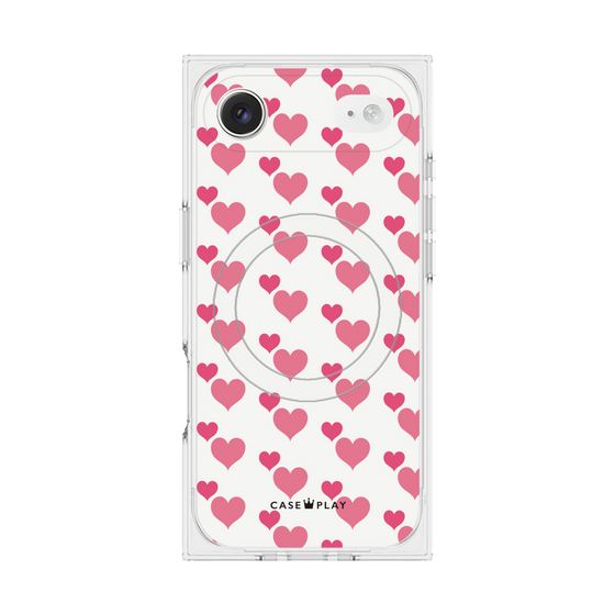 プレミアムスクエアケース with MagSafe［ Stripe Hearts - Pink ］