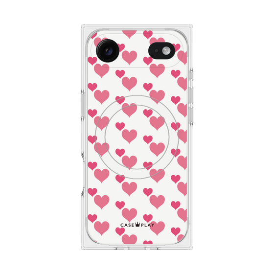 プレミアムスクエアケース with MagSafe［ Stripe Hearts - Pink ］