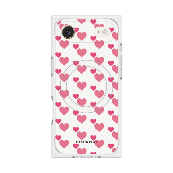 プレミアムスクエアケース with MagSafe［ Stripe Hearts - Pink ］